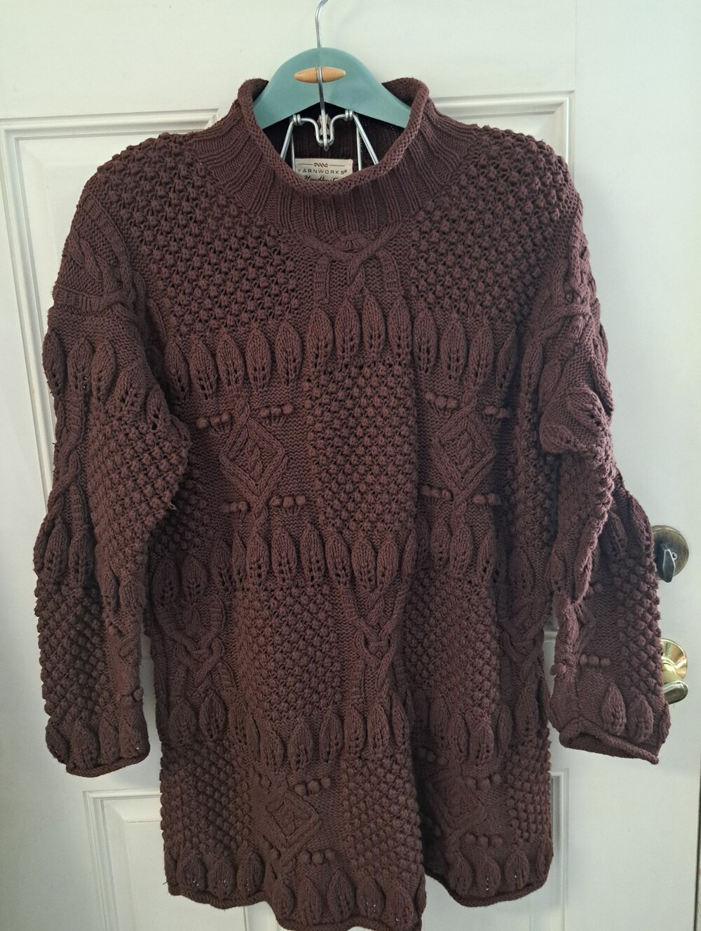 YARNWORKS Handknit Chunky Cable Knit Women’s Sweater - Brown